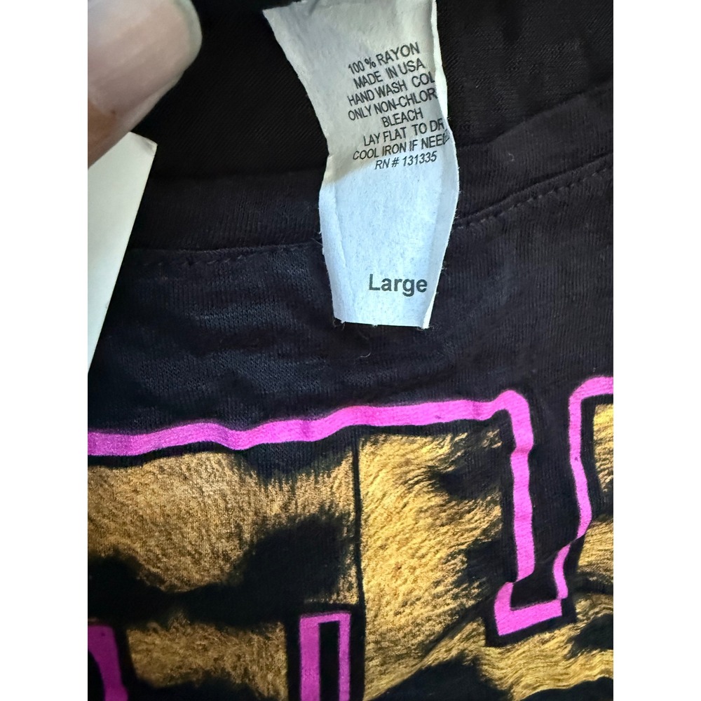 Y2K Hustler‎ Honey Graphic Crop Top Black Leopard Print Pink Logo Off Shoulder L - Picture 5 of 7